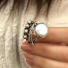 Huaya Retro European and American Silver Round Ring with Imitation Pearl