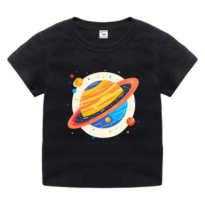 Colorful Saturn Planet Outer Space Print Kids Short Sleeve T Shirt Soft Polyester Crew Neck Boys Girls Summer Casual Daily Wear Tee