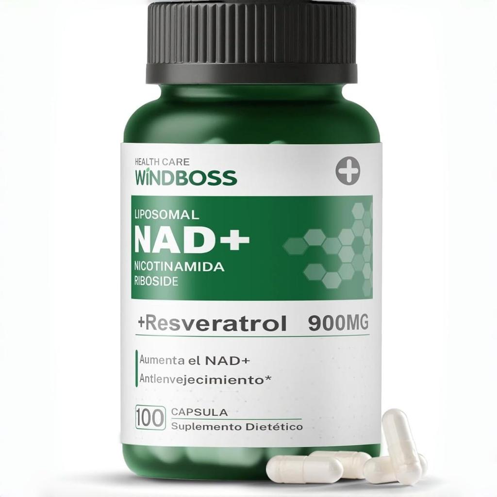 Windboss NAD+ Liposomaal NR 900mg met Quercetine, Trans-Resveratrol en NMN - Verbeterde Energie en Concentratie N01