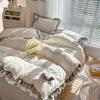 Korean Princess Style Bedding Set Girl Heart Solid Color Double Bed Sheets Washed Cotton Ruffled Bed Cover Skirt Sheet Quilt Set