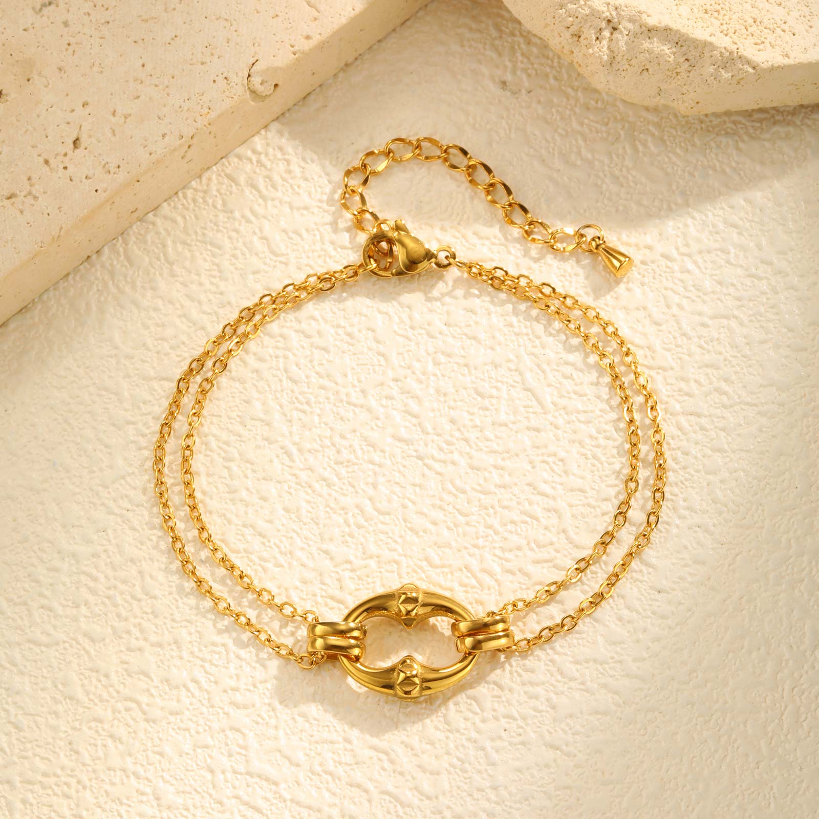 

Minimalist Oval Accessories Bracelet for Women,Double-layer Flat Rolo Chain Stainless Steel Bracelets,18K Gold Plated Jewelry