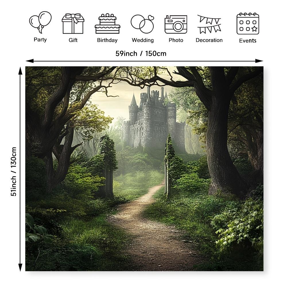1 Piece Gothic Medieval Castle and Misty Forest Backdrop, Ideal for Room Decoration and Theme Parties