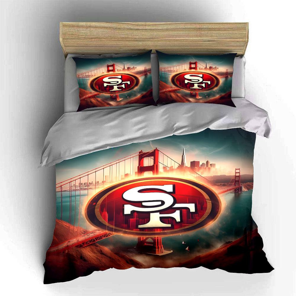 Golden Gate Bridge SF Logo Design Bedding Duvet Cover Set Duvet Cover Pillowcases  (1*Duvet Cover 2*Pillowcases, Without Duvet Insert)