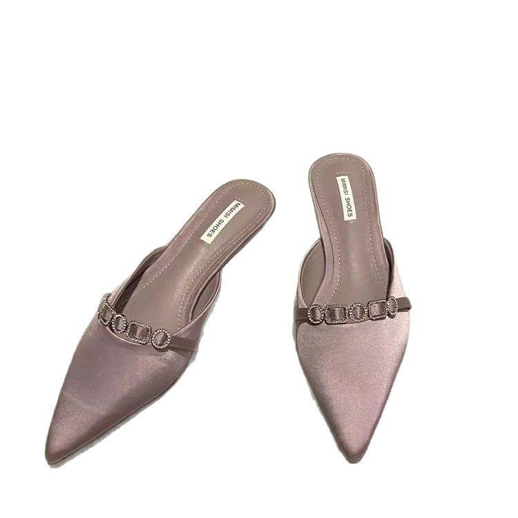 Talons fins premium violet niche baotou demi-pantoufles pour femmes extérieur 2025 printemps et été chaîne tempérament français cool pantoufles