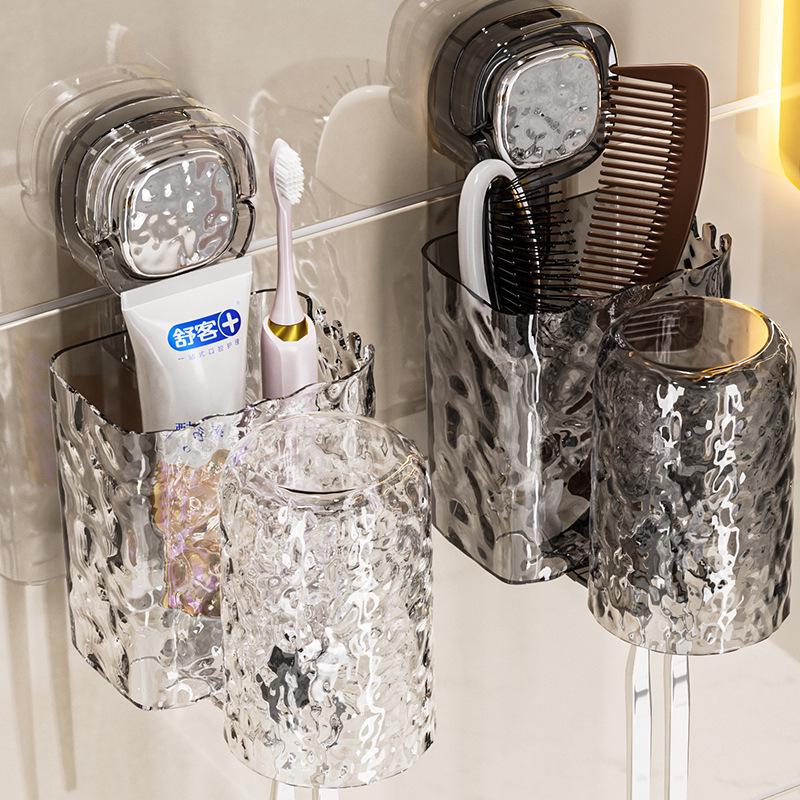 No-Drill Wall-Mounted Suction Cup Toothbrush & Rinsing Cup Holder