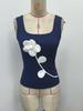 Sleeveless Women's Knitted Shirt with 3D Flowers - European & American Style