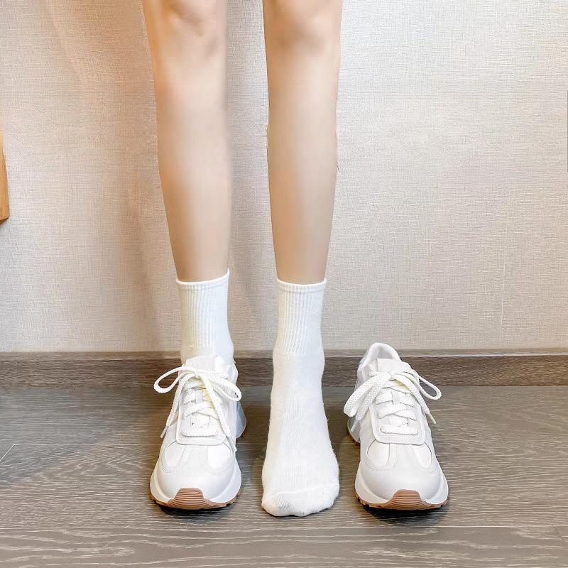 Women's Versatile Soft Leather Sporty Shoes Thick Bottom Dequn Style Casual Sneakers Spring Autumn Slip On Footwear