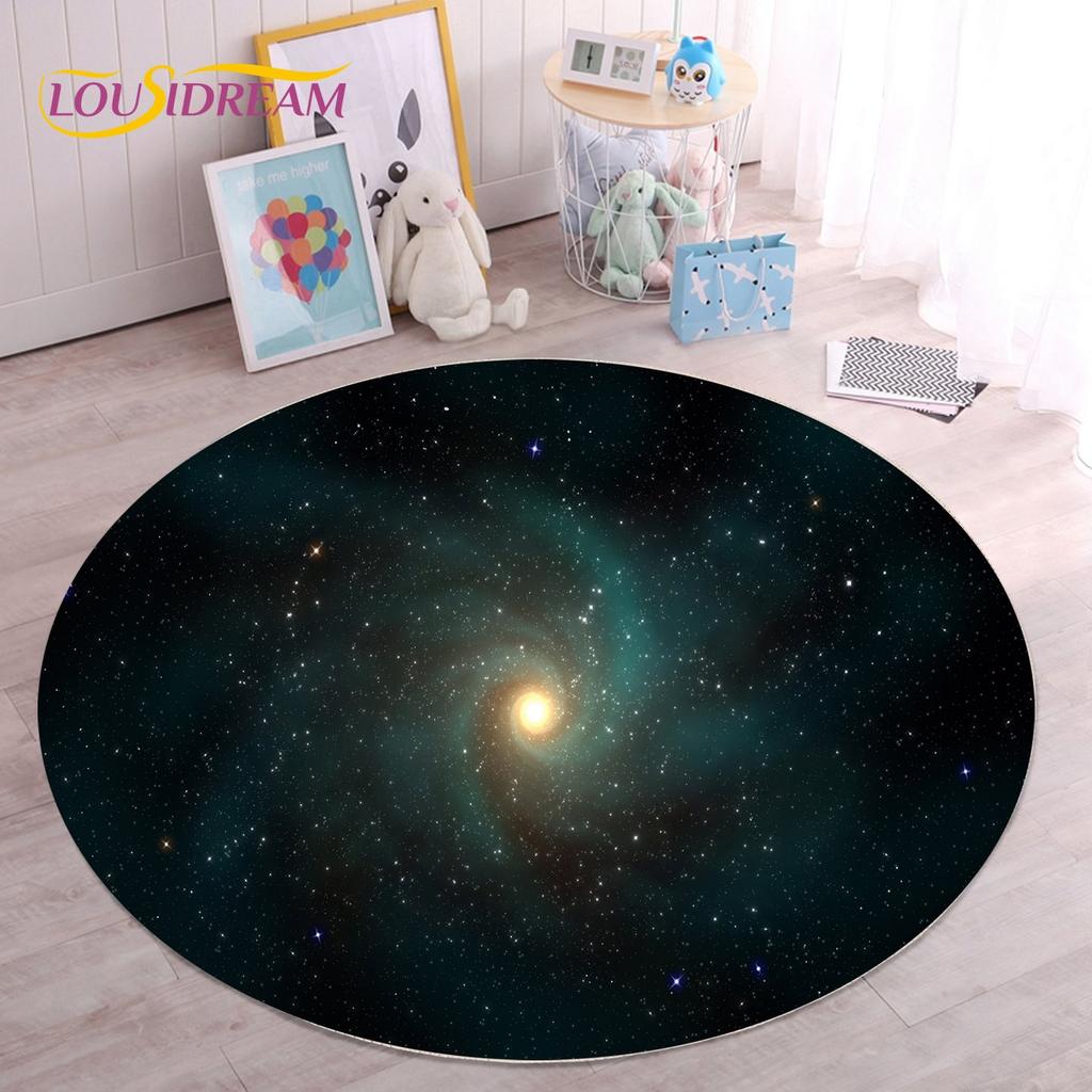HD Galaxy Universe Space Stars Runder Teppich, Teppich für Wohnzimmer, Kinderzimmer, Sofa, Spielzimmer, Dekoration, rutschfeste Bodenmatte