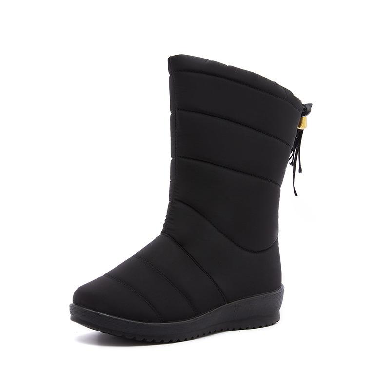 Snow Boots Women Winter In The Tube Waterproof Non-Slip Warm Cotton Shoes Thick Bottom Plus Velvet Thick Cotton Boots Large Size
