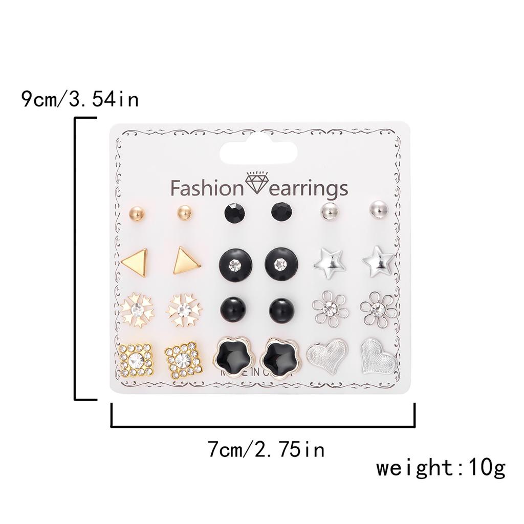 12Pairs/Set Fashion Geometric Stud Earrings Set For Women Love Heart Bowknot Rose Flower Star Moon Pearl Earrings Party Jewelry