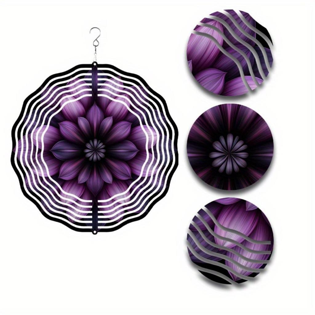 10 Inch Purple Black Metal Wind Chime with 360 Swivel Hook Floral Art Hanging Decor for Garden Patio Balcony All Season Gift