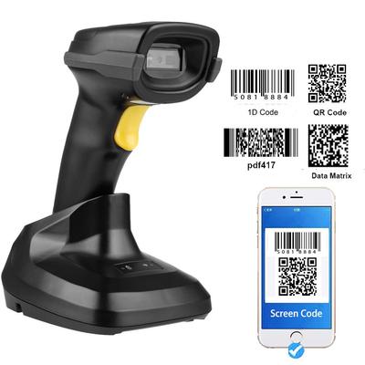 1d 2d Drahtloser Barcodescanner mit Ladestation QR-Code-Scanner Barcode-Leser Bar-Scanner Handheld Drahtloser Scanner