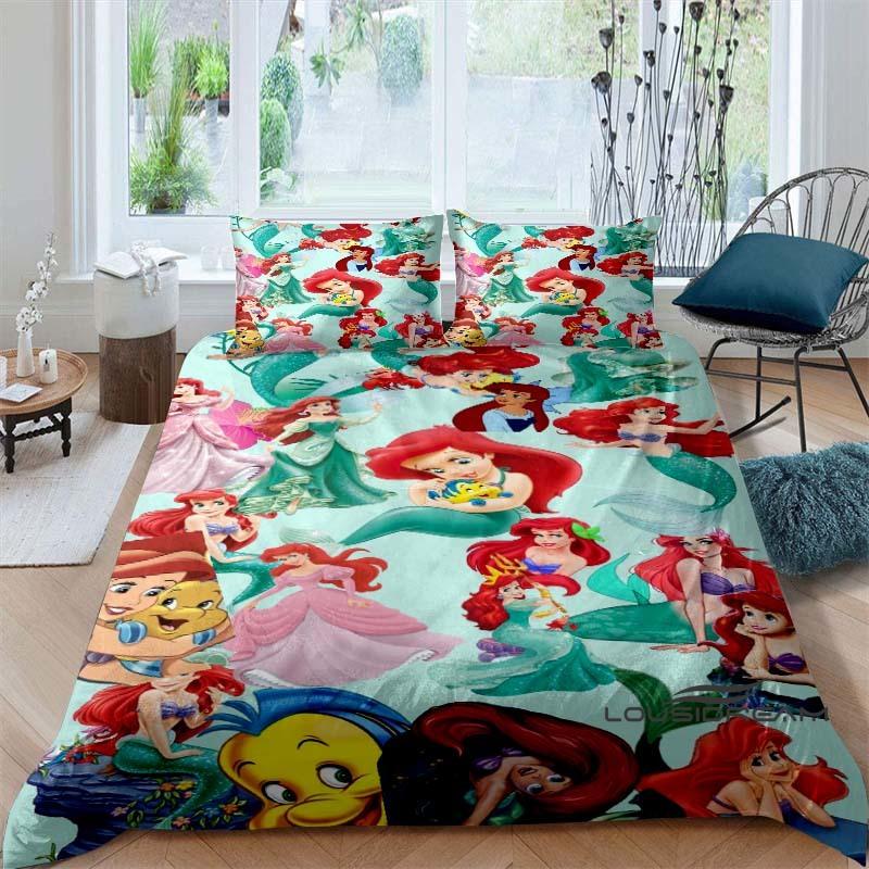 Cartoon The Little Mermaid Duvet and Pillowcase Bedding Set, for Boys and Girls' Bedroom Decor, Children's Gifts.