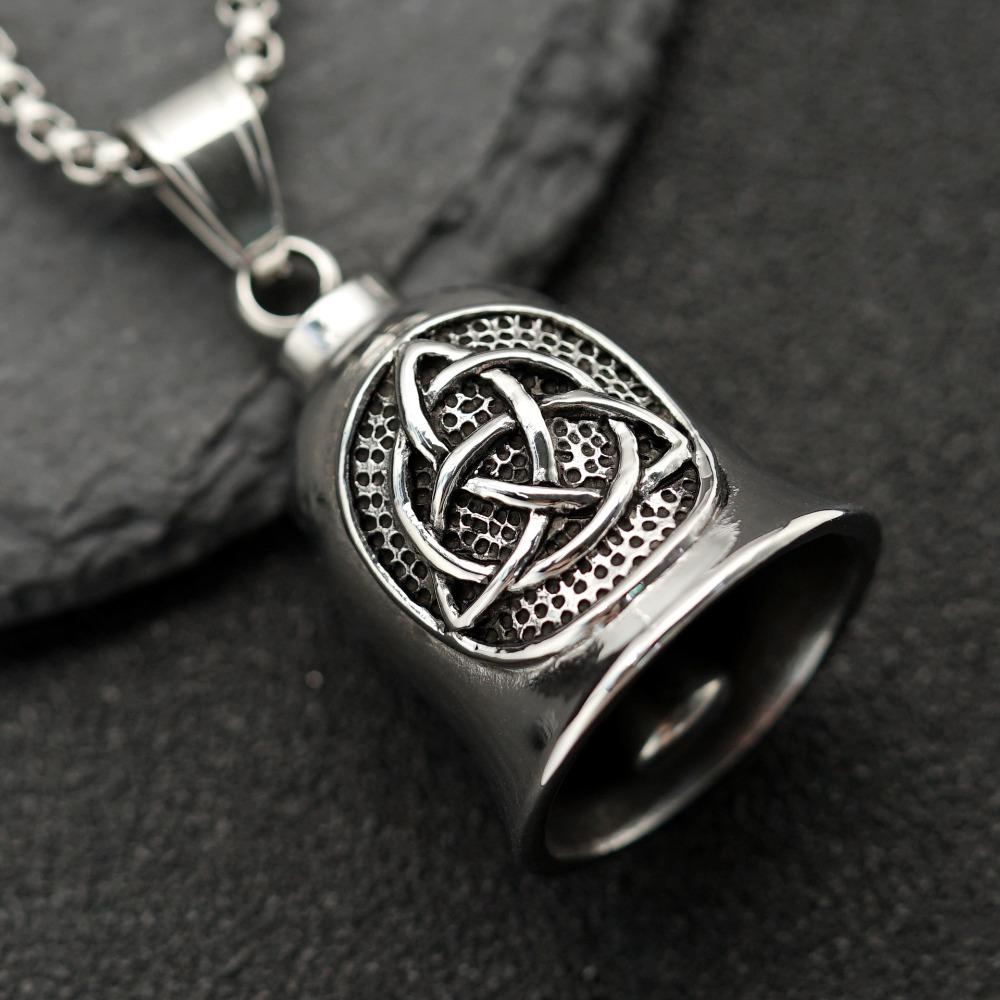 Stainless Steel Viking Motorcycle Pendant Gothic Punk Biker Jewelry for Men with Exorcism Bell