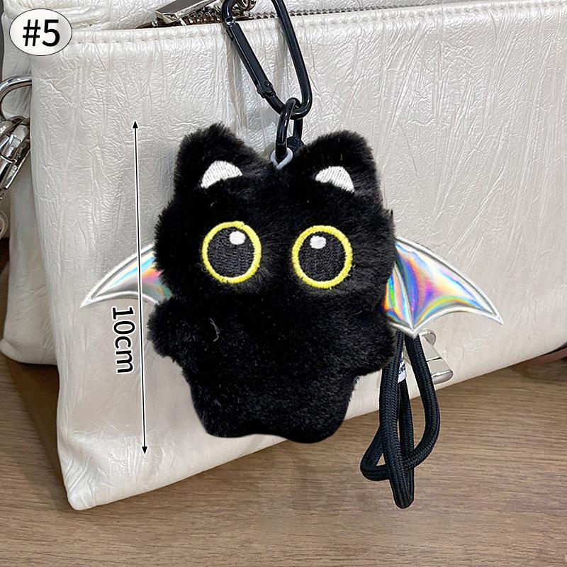 Cute Cartoon Black Cat Keychain Bag Pendant Backpack Hanging Ornaments Lovely Cat Doll With Camera Animal Car Keyring Kids Gift