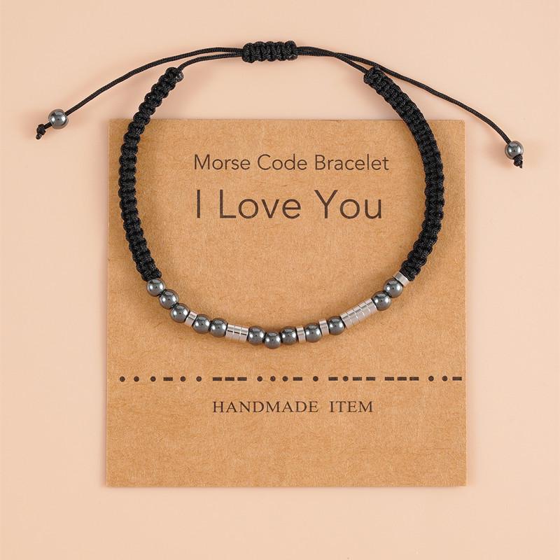 Europäisches & Amerikanisches Edelstahl-Morsecode-Armband mit Schwarzen Perlen