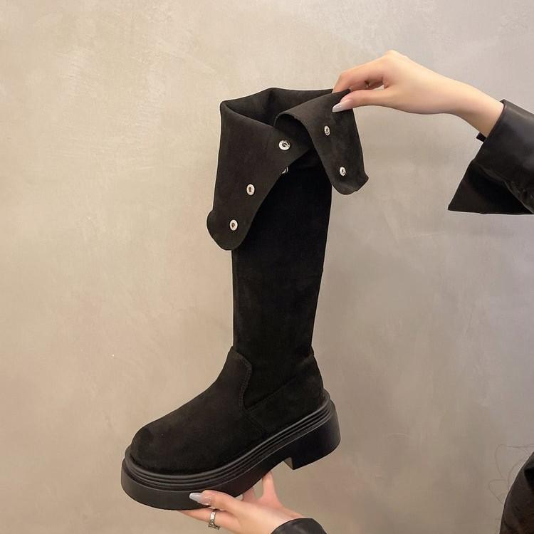 Small man but knee matte French boots women 2025 autumn and winter retro high tube belt buckle knight boots women