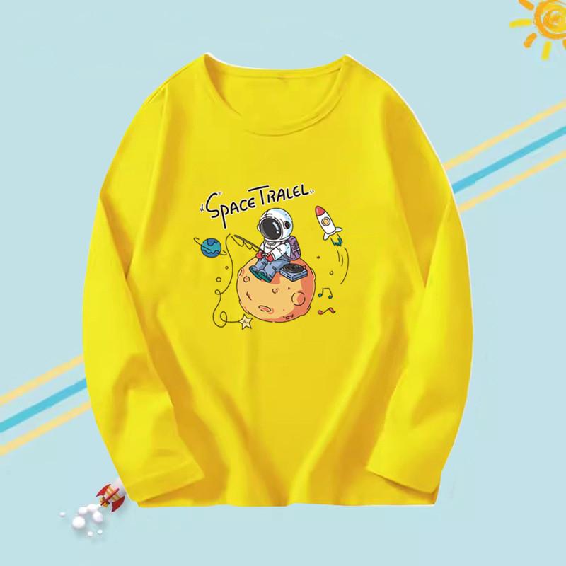 T-shirts à manches longues pour enfants garçons à col rond avec motif astronaute imprimé en 3D, tendance et décontracté pour le printemps et l'automne