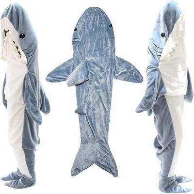Cartoon Shark Sleeping Bag Sand Sculpture Shark One-Piece Pajamas Flannel Blanket Shark One-Piece Pajamas
