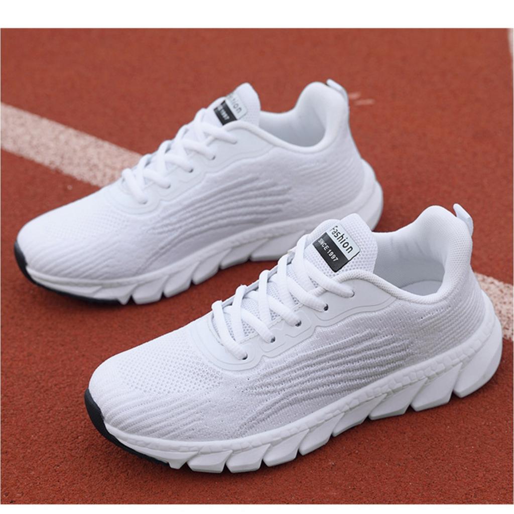 Unisex White Sports Shoes, Mesh Breathable Lightweight Running Shoes, Soft Soled Casual Walking Shoes