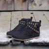 Autumn and Winter Short Boots Fringed Boots Women's Flat-bottomed Buckle Martin Boots Retro Knight Boots Malaysian Machine