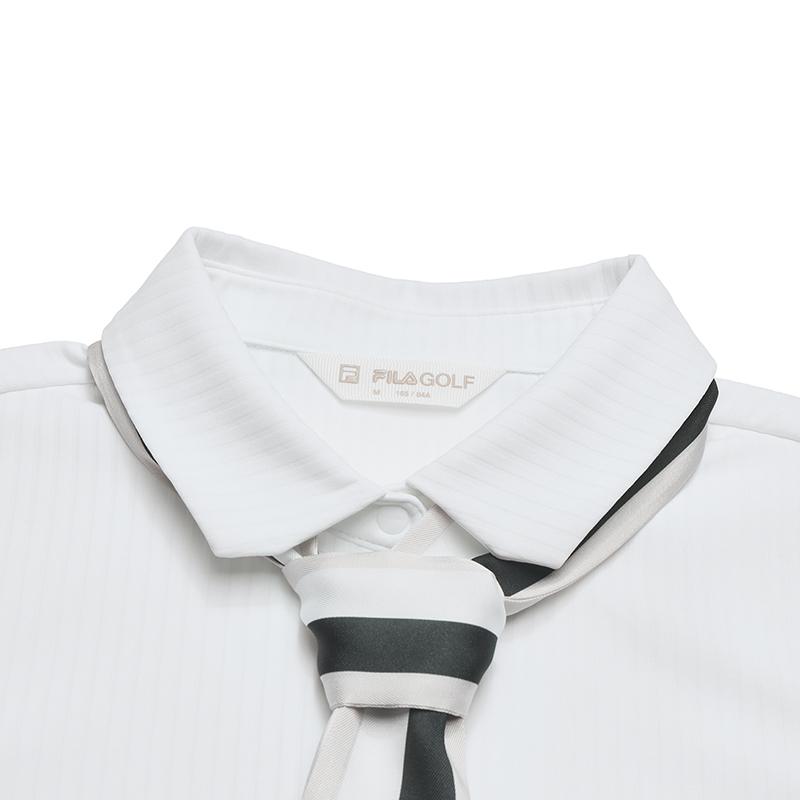 FILA Golf Series Casual Business Clean Fresh Non-Deforming Inner Layer With Scarf Knitted Long Sleeve Polo Shirt Women tops Jade-White A11W545201FWT