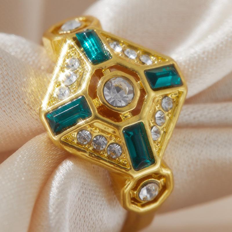European and American Style Sparkling Zircon Geometric Ring, Women's Retro Trendy Holiday Accessories Jewelry
