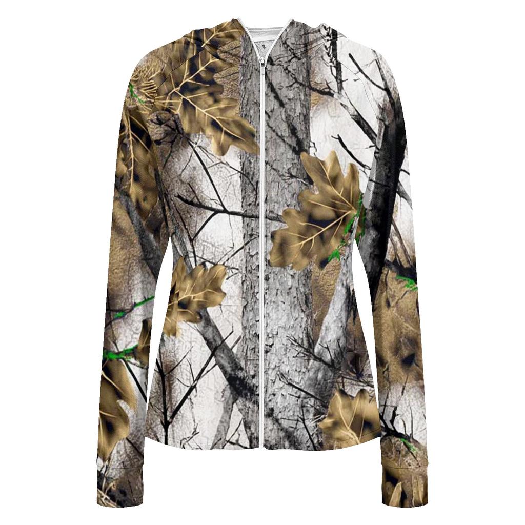 Women Lightweight Hooded Zip Up Jacket with Pockets Long Sleeve Printed Sun Protection Outerwear for Outdoor Activities