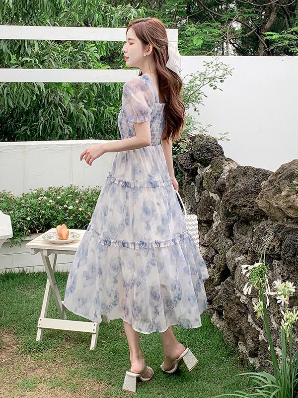 Summer French Floral Long Dress: Slimming, Elegant, Sweet Princess Style