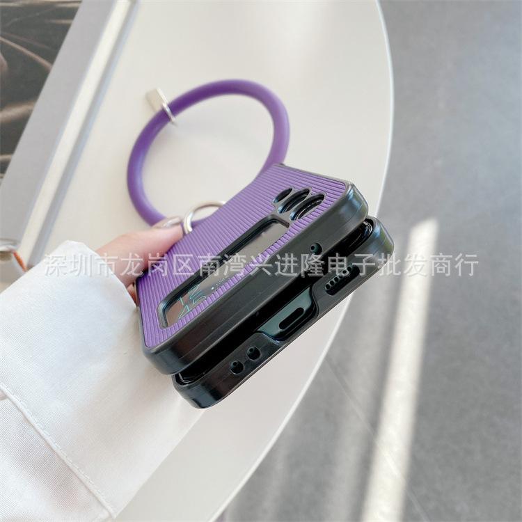 Applicable To Samsung ZFlip3 Mobile Phone Case Solid Color Twill Hand Hanging Ring Zflip4 Japanese and Korean Back Cover Integrated Hard Prot