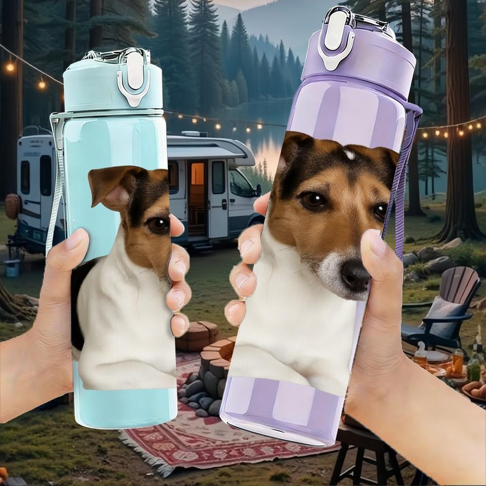 1PC Jack Russell Dog Portrait 750ml Color Plastic Sports Water Bottle Leakproof Flip Straw Lid Suitable for Sports Office Home Use