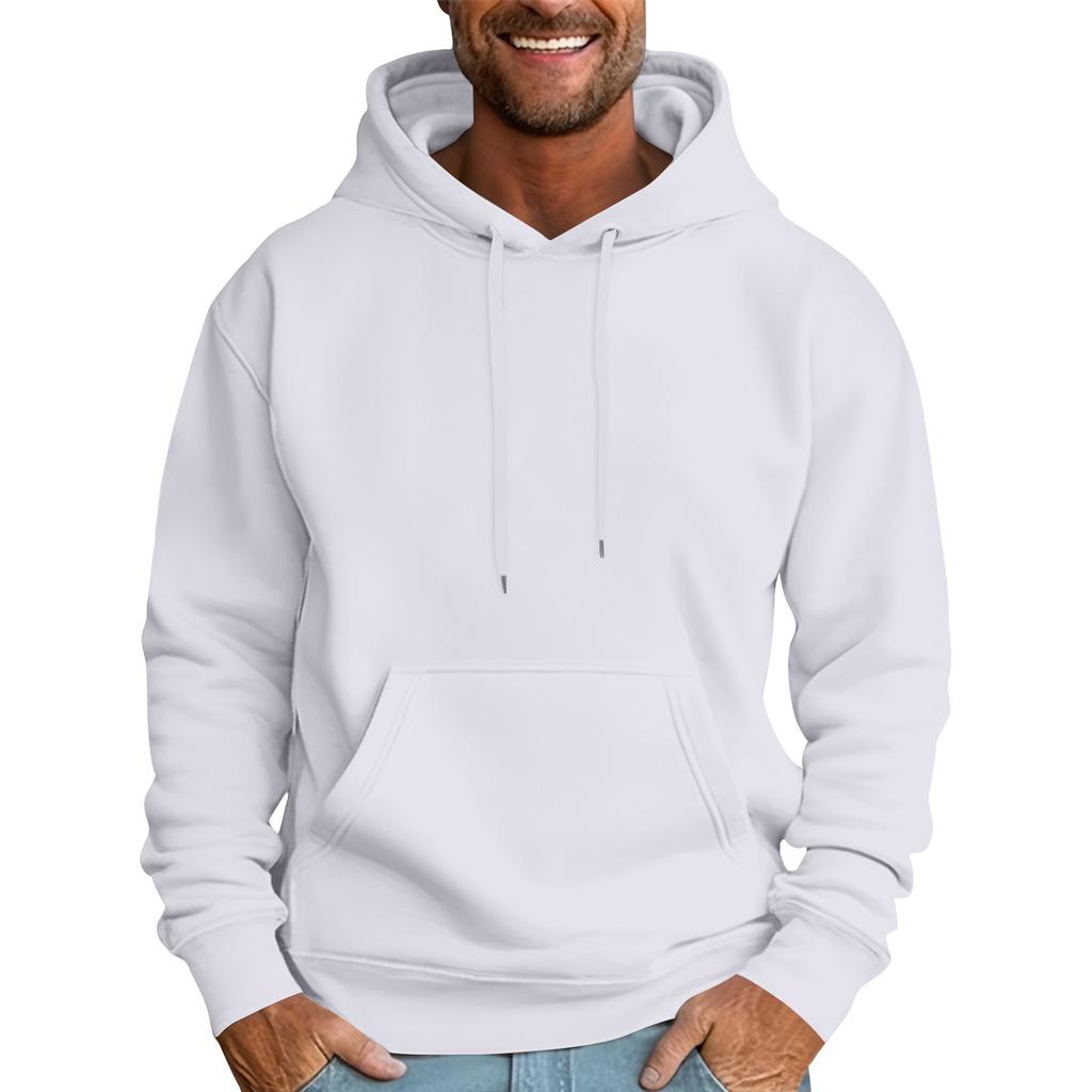 Men's Casual Loose Sweatshirt Solid Color Drawstring Large Pocket Hoodie Sports Sweatshirt