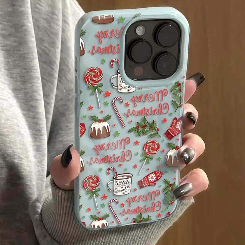 15PRO Christmas cake lollipop red Stars Phone Cases for iPhone 11 12 13 14 16E Pro Max Air Plus Shockproof Soft TPU Cover Case