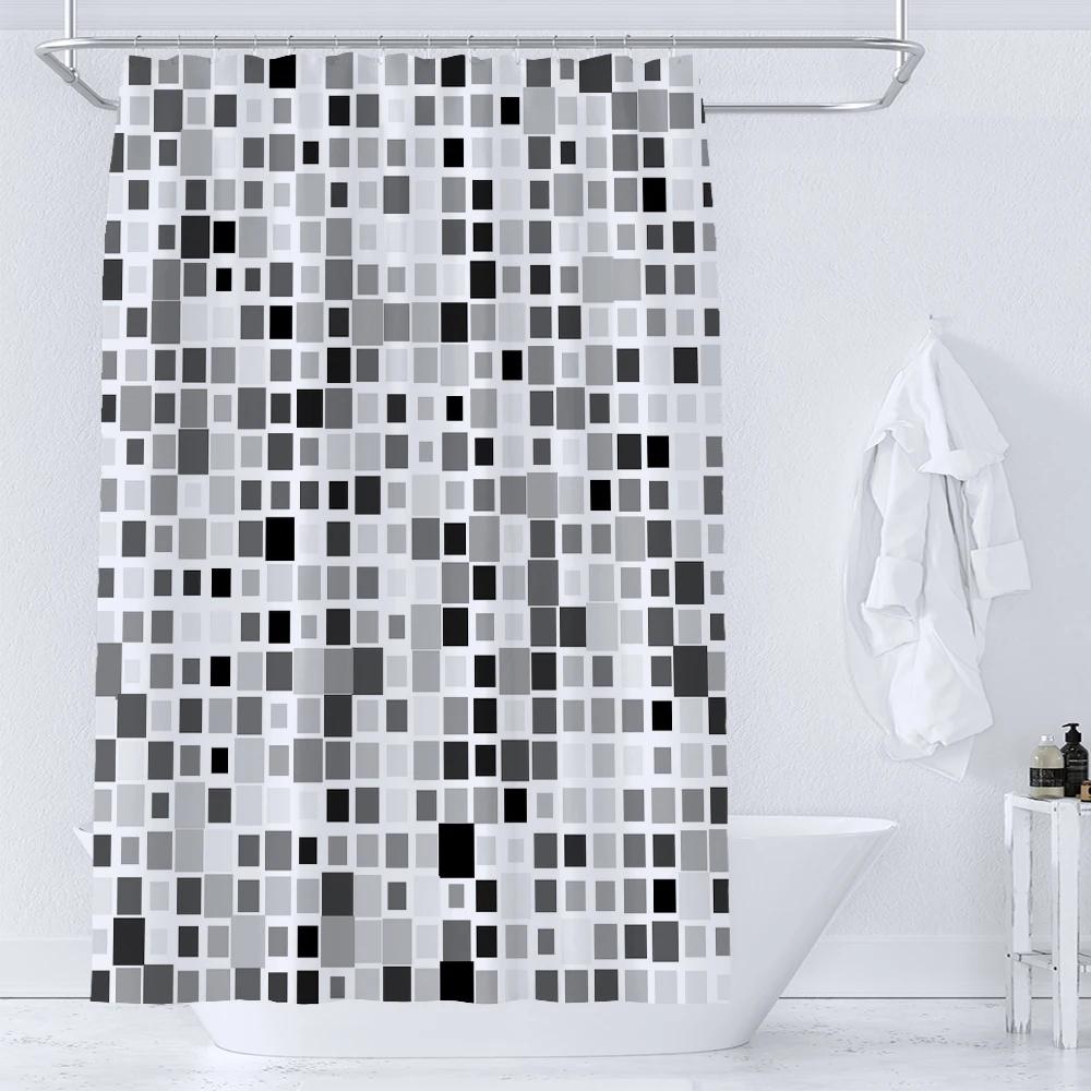 Blue Mosaic Pattern Shower Curtains Waterproof Polyester Bath Curtain Geometrical For Bathroom Home Decor Curtain With Hooks