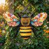 Metal Bee Wall Art Outdoor Large Bee Wall Hanging Sculpture with Floral Wings for Garden Patio Yard Lawn Fence Decor