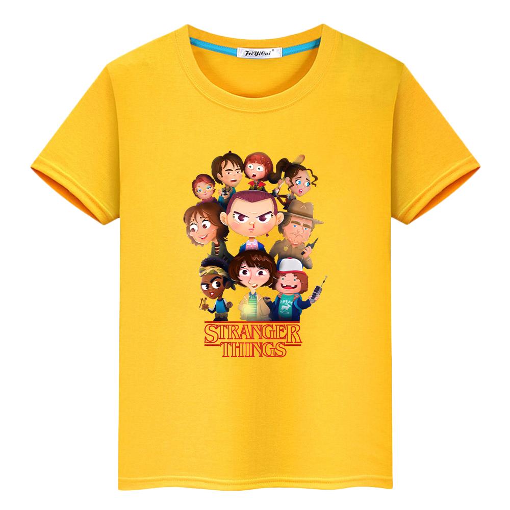 camiseta estampada de stranger things para niños niño10años camisetas de anime 100% algodón kawaii tops cortos camiseta y2k one piece ropa para niños niñas 110 amarillo