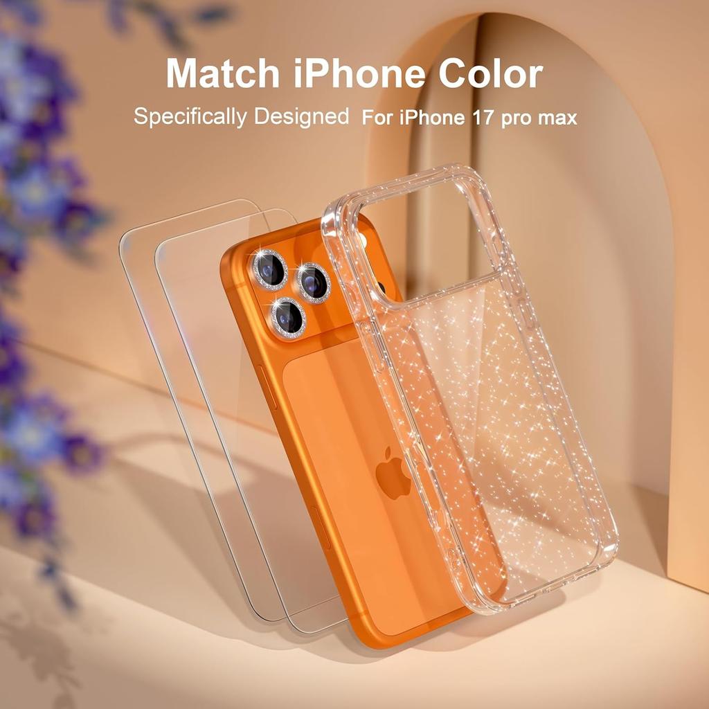 Clear Glitter Diamond Camera Lens Protector Tempered Glass Screen Protection Case Cover For iPhone 17 Pro Max Air 16E 16 E 15 Plus 14 13 Mini 12 11