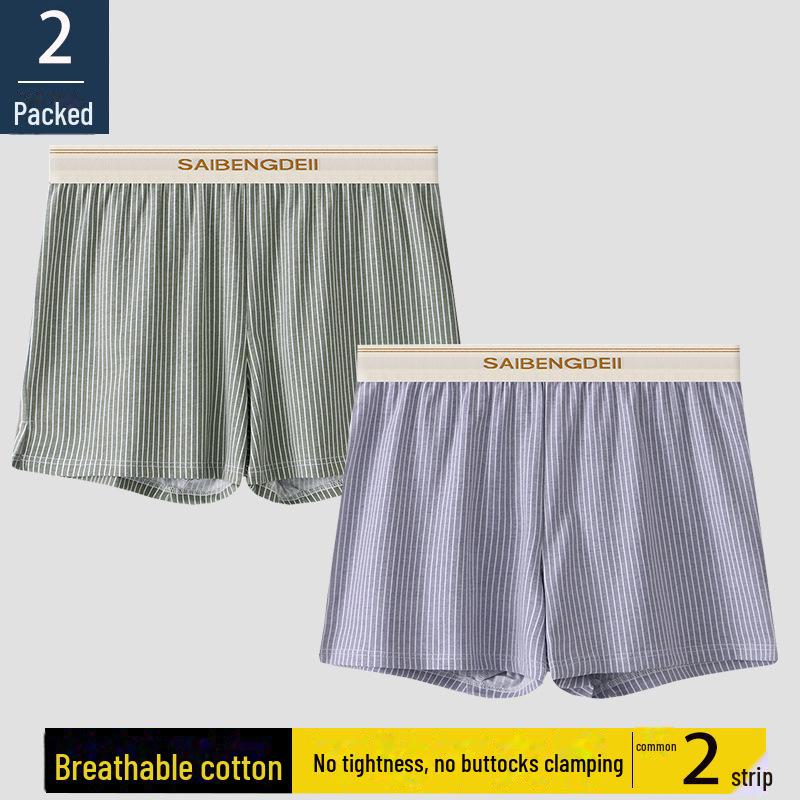 "Men's Loose-Fit Striped Cotton Boxer Shorts - Breathable, Large Size"