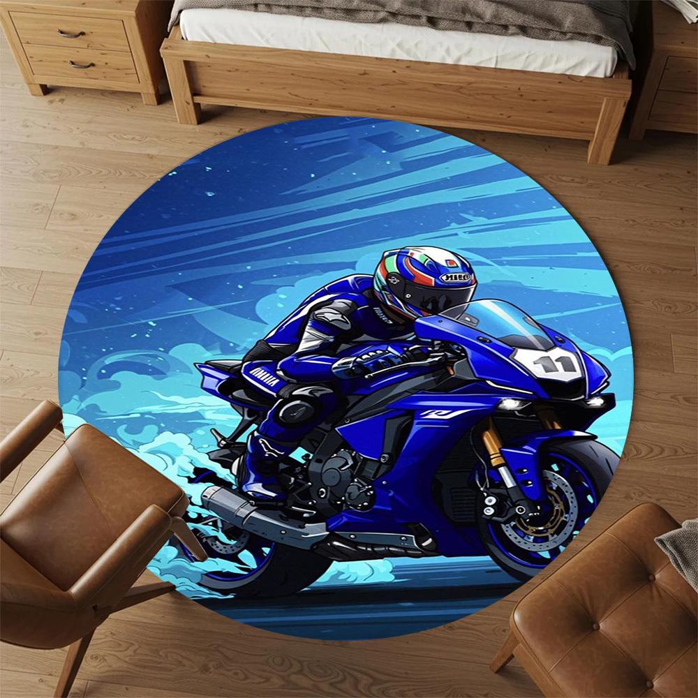 1PC Motorcycle Speed Racing Round Chair mat Area Rug - Non-Slip, Floor Mat for Office, Bedroom, home decor Christmas Gift c0528024