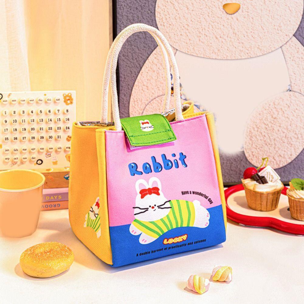 Cute Large Capacity Insulation Lunch Bag Waterproof with Handle Tote Bags Cartoon Lunch Box Bag Student