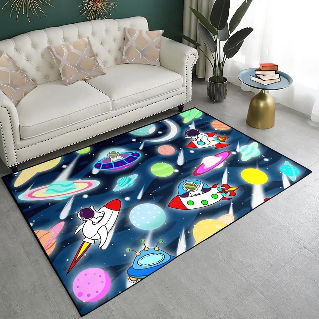 Cartoon Outer Space Astronaut Carpet Universe Galaxy Area Rug For Bedroom Living Room Decor Planet Doormat Starry Sky Floor Mat