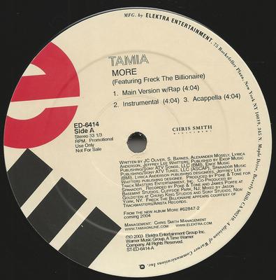 12inch Record TAMIA - More / On My Way ED6414PROMO Elektra 2003 US Rap & Hip-Hop/R&B Used