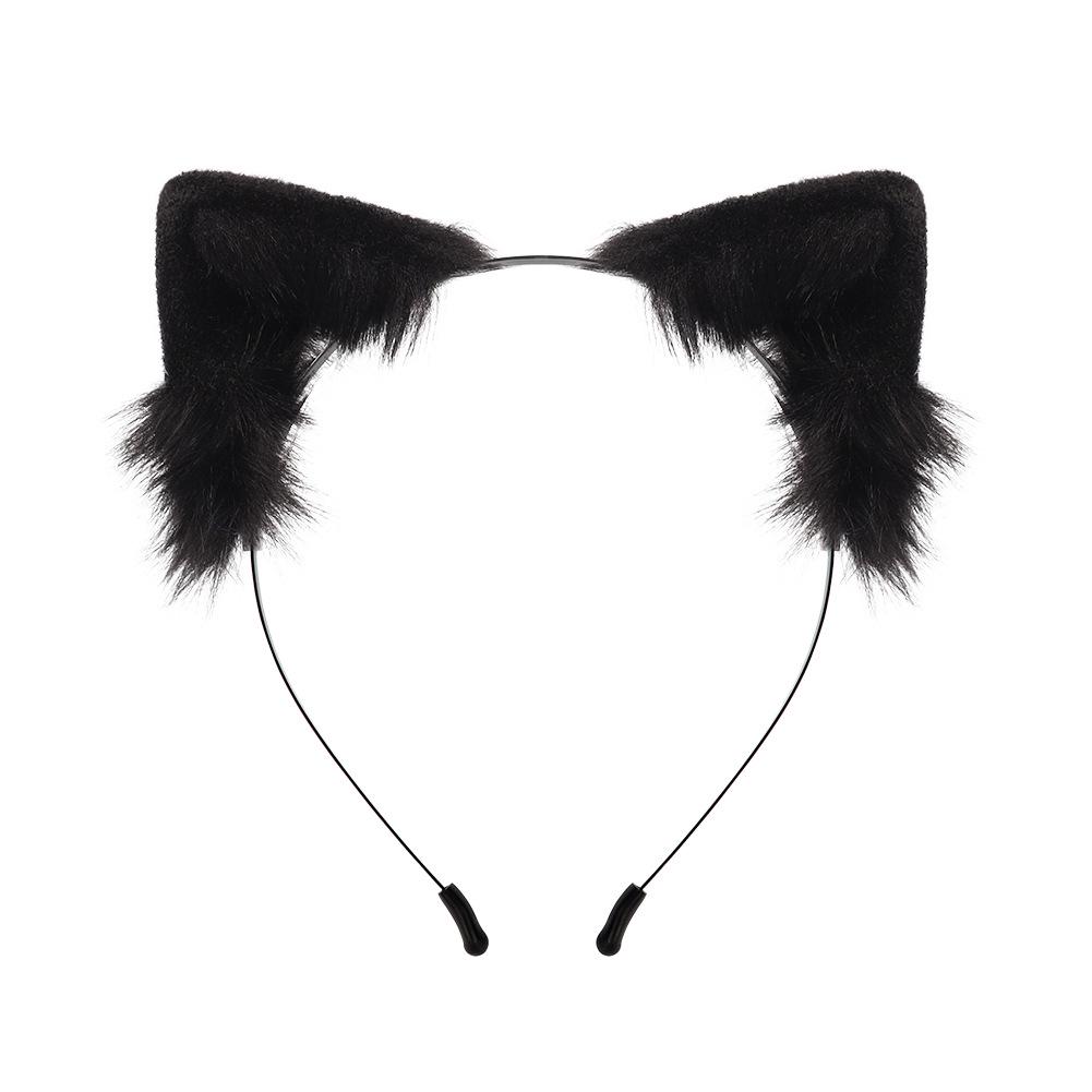 

Милая плюшевая повязка на голову с кошачьими ушками - Косплей аксессуар для волос и реквизит для фото чёрный