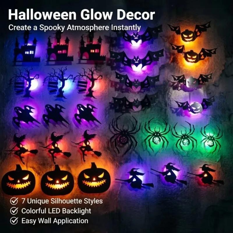 8 BUC/24 BUC Autocolant de Perete LED Halloween 3D Gol Lumină de Noapte Liliac Dovleac, Păianjen Vrăjitoare Castel Fantomă Petrecere Decorare Perete Ornament
