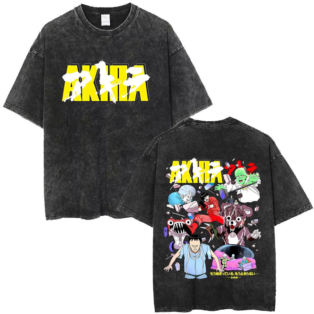 Washed Vintage Anime Akira Tetsuo Shima Graphic Print T Shirt Clothing Fashion Retro Oversized T-shirts Streetwear Unisex