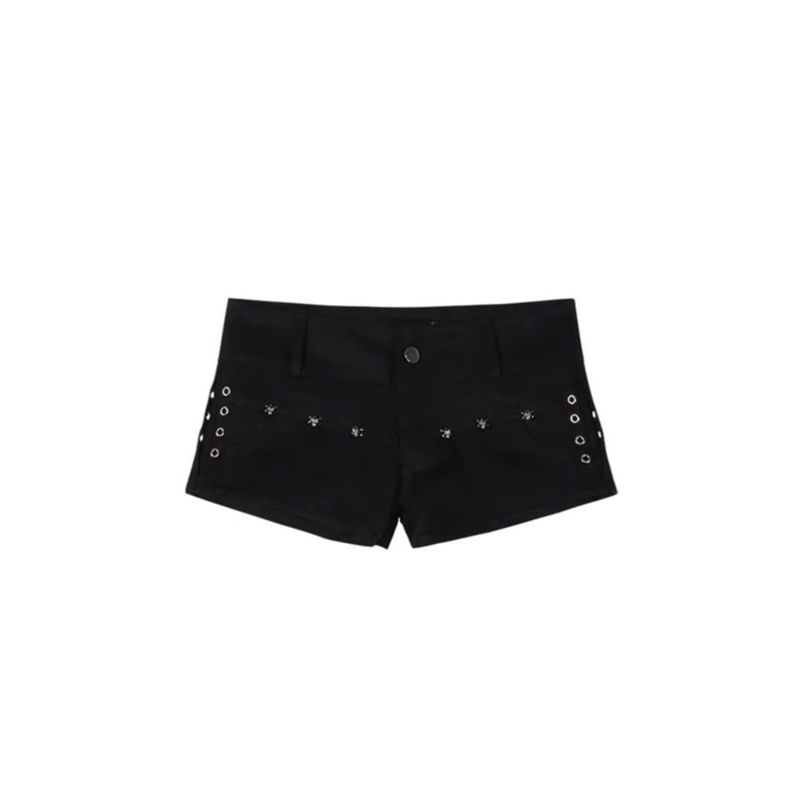 

American Style Sexy Dark Y2g Sheath Black Leggings Rivet Stylish Denim Super Short Shorts Women s Low Waist Slimming Hot Pants Black pants (without Belt)([High quality]]) M