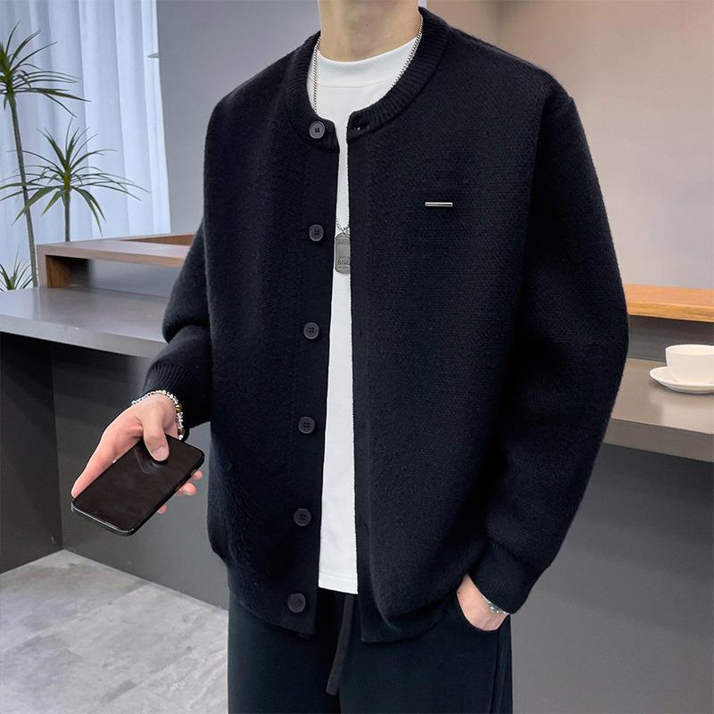 

Премиальный мужской вязаный кардиган с воротником-поло - Весенне-осеннее свободное пальто-свитер, Модный и повседневный стиль L