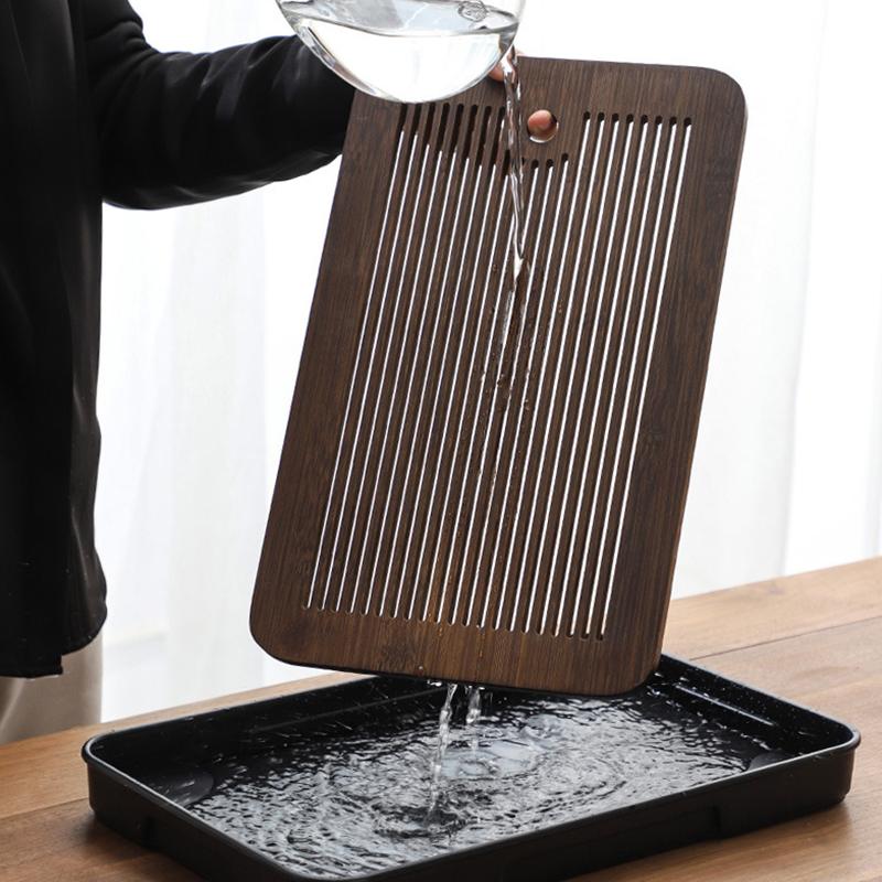2025 Neo-Chinese Bamboo Tea Tray Kung Fu Tea Set Tray Hollow Out Grid Disk Quick Drainage Storage Tea Tray Dry And Wet Dual Use