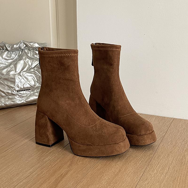 Fashion Autumn Winter Women Elastic Slimming Ankle Boots Fashion Female Platform Thick Heel Short Booties