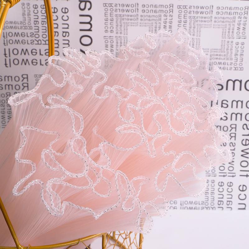 4Yards*28CM Packaging Lace Paper Flower Wrapping Mesh Yarn Bouquet Roll Wave Yarn Pearl Edge Mesh Handmade Crafts Florist